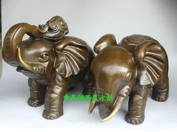 

12 Chinese Fengshui Bronze Elephant Ruyi Two Elephant Statue