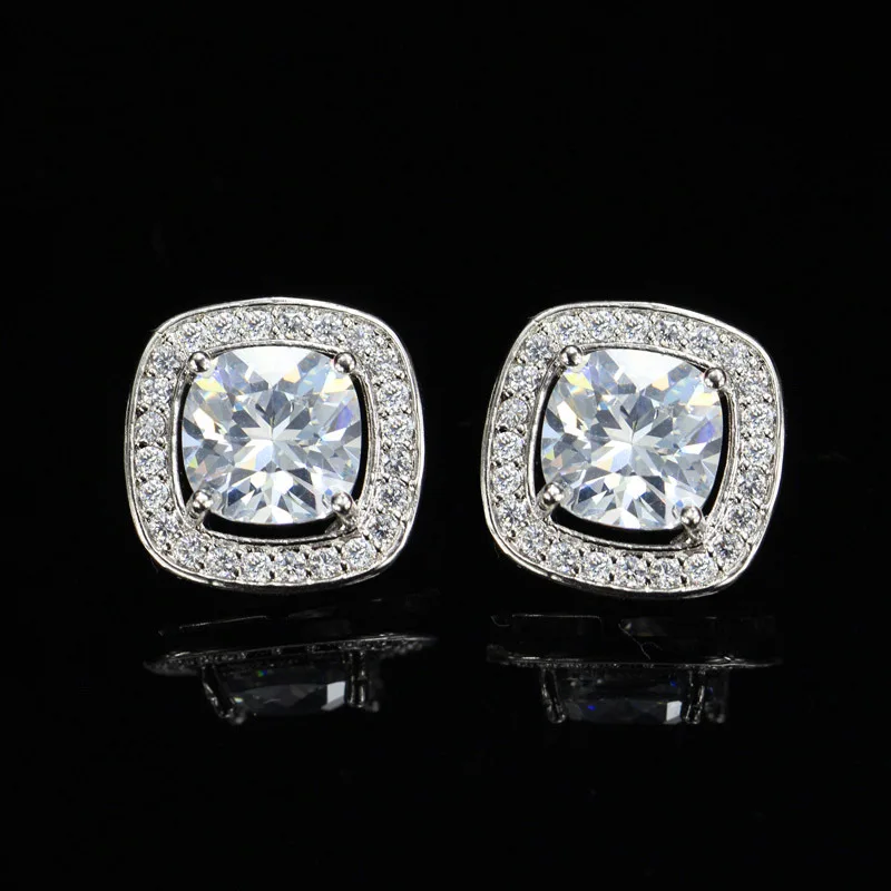 ZOURU Brand New Hot Big AAA CZ Square Rhinestone Paved White Gold Stud Earrings For Women Brincos Fine Jewelry Free Shipping | Украшения и