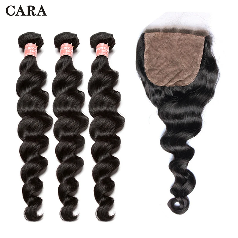 

Silk Base Closure With Bundles 3 Loose Wave Bundles Brazilian Virgin Human Hair CARA Silk Base Closure Natural Hair Extensions