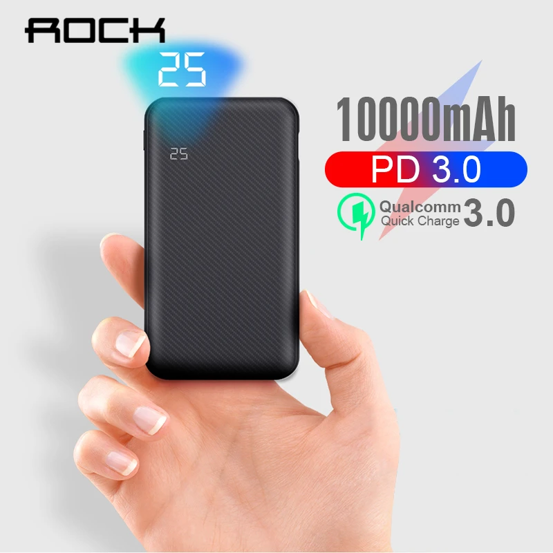 ROCK Slim power Bank PD QC 3,0 10000 мАч Внешнее зарядное устройство типа C USB C power bank для iphone samsung Xiaomi