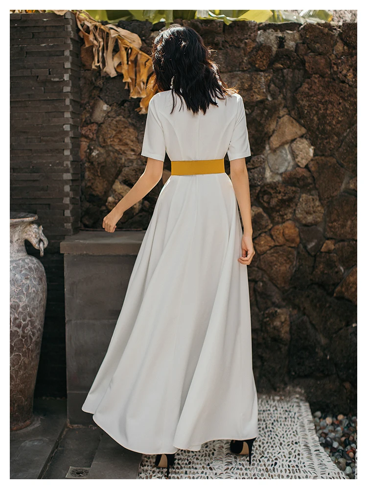 Настоящее Плюс Размер Vestido Longo Платье женское летнее платье Французский Элегантный женский пояс в стиле ретро с v-образным вырезом с разрезом сбоку праздничное Макси женское