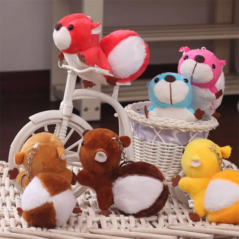 

Fashion Cute Animal Squirrel Plush Doll Toy Key Chain Ring Woman Bag Charms Faux Rabbit Fur PomPom Car Keychain Party Trinket