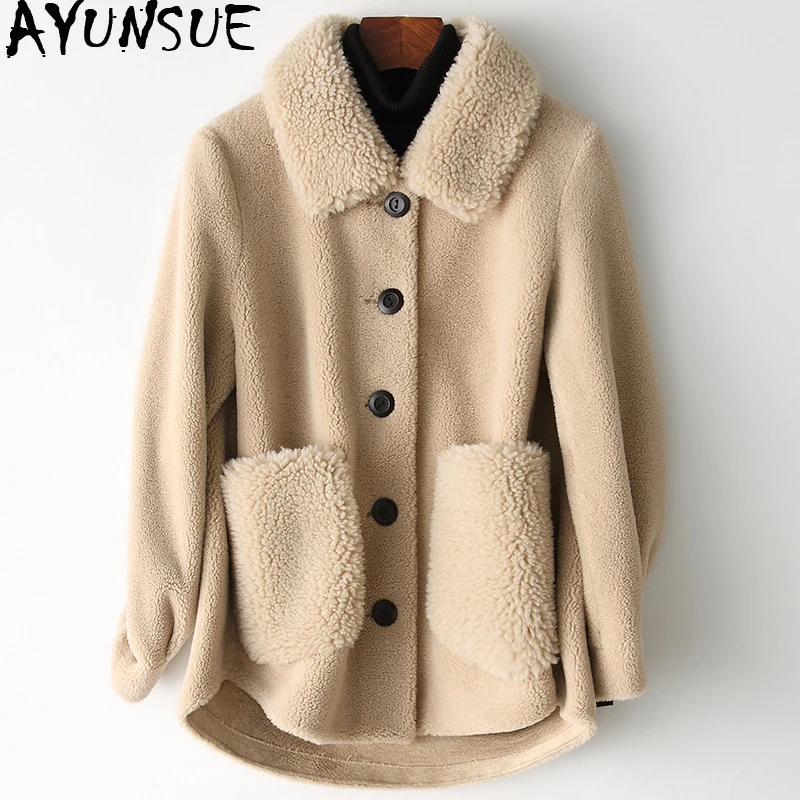

AYUNSUE Korean Real Fur Coat Women Sheep Shearing 100% Wool Jacket Autumn Winter Fur Coats Manteau Femme HQ19-BLQ023C KJ2513