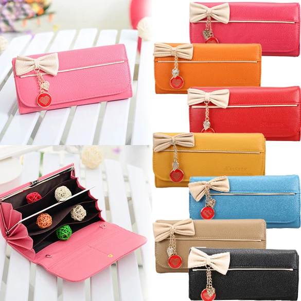 

Love Women's Elegant Bowknot Purse Pendant Girl Magnet Snap-fastener Lady Wallet 8 Colors  BS88