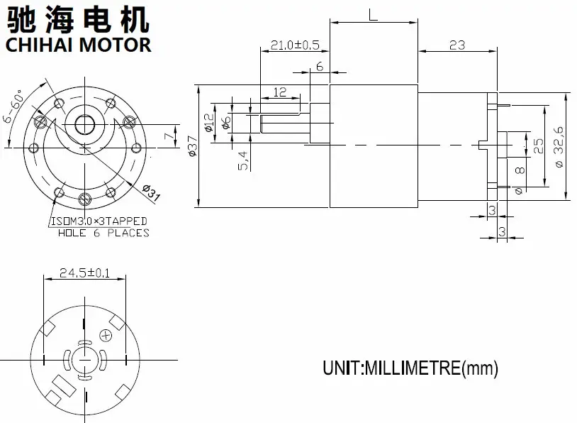 ChiHai мотор CHR-GM37-520 постоянный магнит миниатюрный DC металлический зуб для снижения скорости двигателя 12v 24V