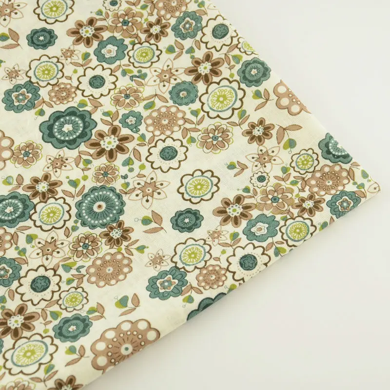 

Booksew 100% Cotton Fabric Lovely Green and Gray Flowers Design Cloth for Doll's DIY Sewing Tilda Doll Home Textile Craft CM