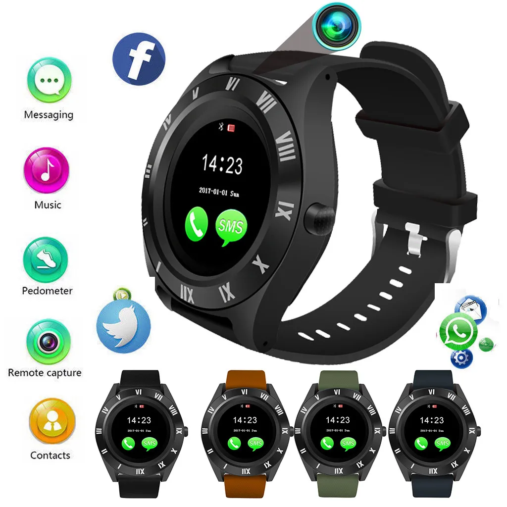 

Blueteeth Smart Watch Camera Phone Mate 4G GSM SIM TF Ca For Android For Samsung Adjustable for amazfit bip strap bracelet watch