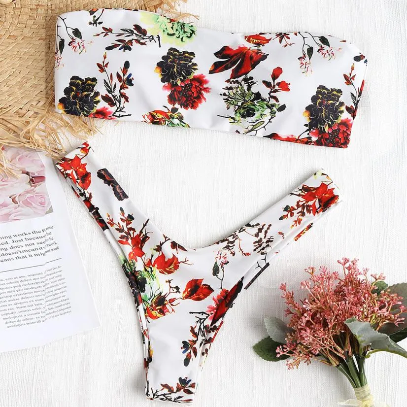 

2018 New Women Sexy Printed Bandeau Bikini top Brazilian Bikini Swimsuit Push-Up Padded Swimming Suit For Women Ladies swimwear