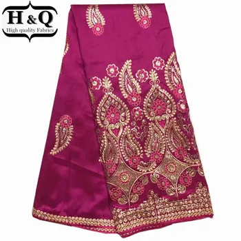 

H&Q High Quality Newest Design African George Satin Lace Fabric with sequins Indian Silk George Lace Fabric For Dress