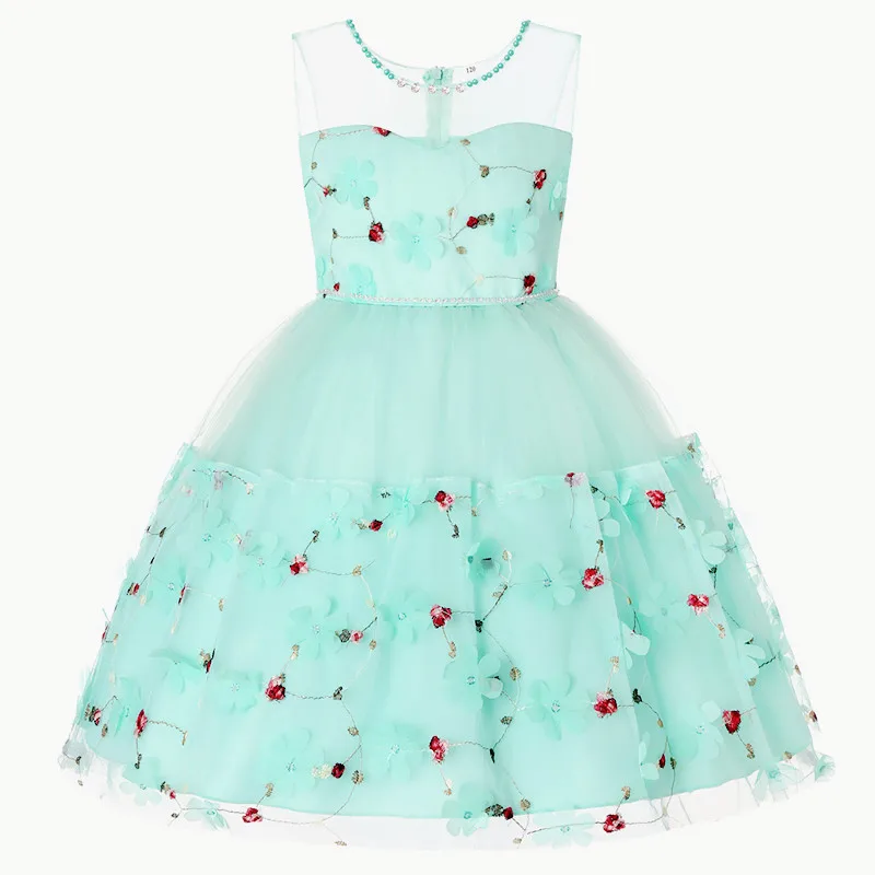 

Appliques Girls Dress Flower Green Lavender Red Sky Blue Party Princess Costume for Girls 3 - 14 Years Kids Knee Dresses 1A8A