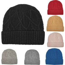 Шапка женская зимняя вязаная шапка теплая шерсть Skullies головной убор Осенняя мужская Повседневная вязаная однотонная бейсболка для взрослых лыжный аксессуар