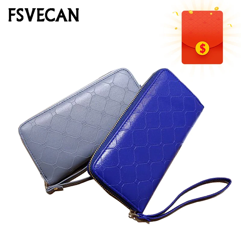 

Korean Fashion Long Wallet Women Leather Lingge Zipper Pocket Coin Purse Phone Money Wallet For Credit Cards Portefeuille Femme