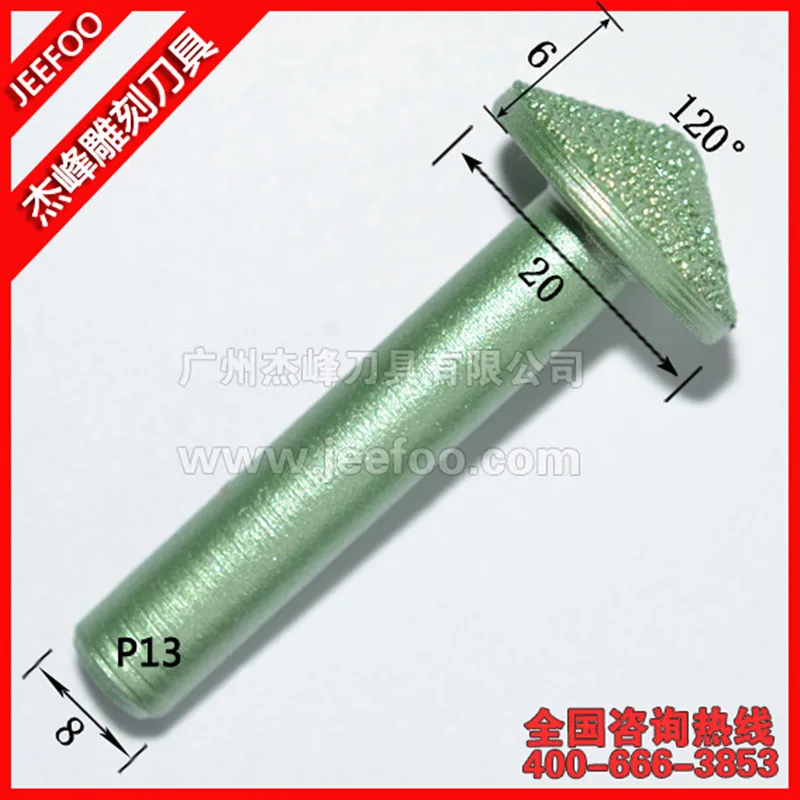 

P13- 8*20*6mm 3D Diamond Bits Cutter Tapered Ball End Mill , V Ball End Milling Cutter CNC Diamond Tools for Stone Carving