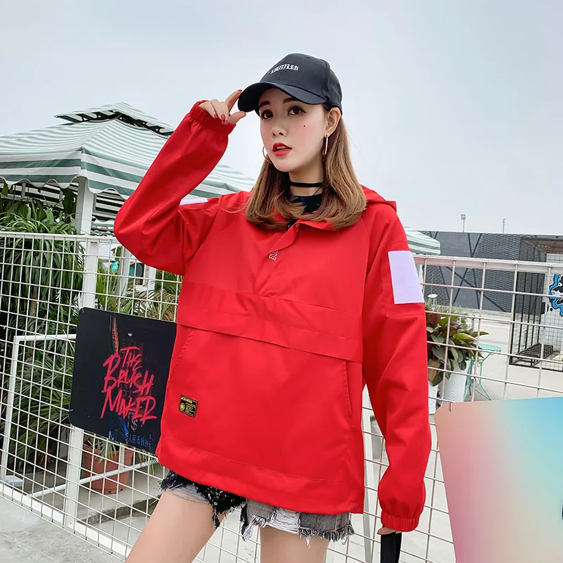 

2019 New Spring Hooded Bomber Jacket Women Unisex Loose Jacket Student BF Harajuku Coat Oversize Jacket Female Basic