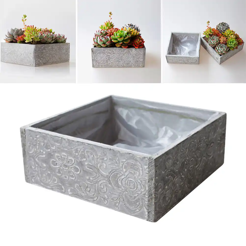 Wooden Engraved Design Square Flowerpot Succulent Wood Potted Flower Plants Stand Simple Retro Perforated Flower Holder Flower Pots Planters Aliexpress