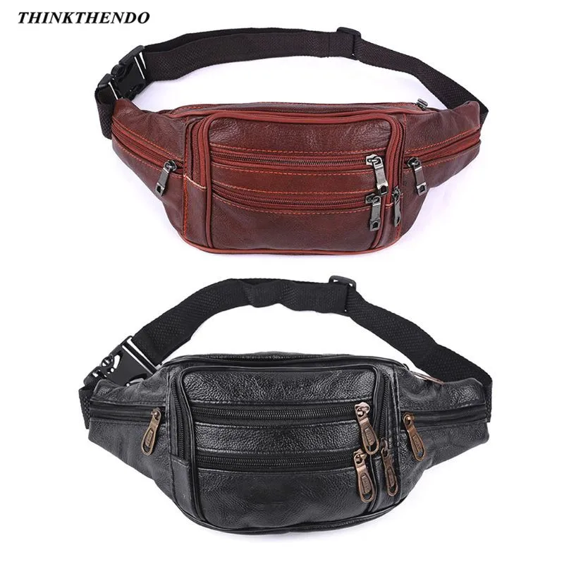 

THINKTHENDO 2019 New Fashion Mens Multi-functional PU Leather Waist Pack Waist Bag Fanny Bag for Hiking Camping Travel