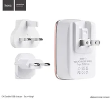 Original HOCO C4 Double USB US UK EU plugs Travel Smart Charger for iPhone iPad iPod Samsung LG Wall Home Travel AC fast 2.4A