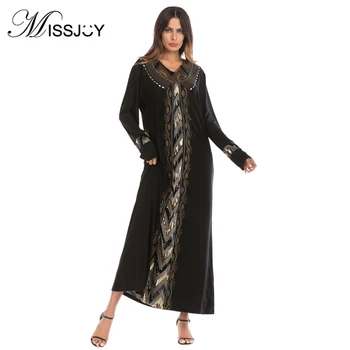 

MISSJOY 2018 New Fashion Snake print Dress Eastern Muslim Arabian Hot Diamond Sequin Robe Full sleeve vintage patchwork dresses