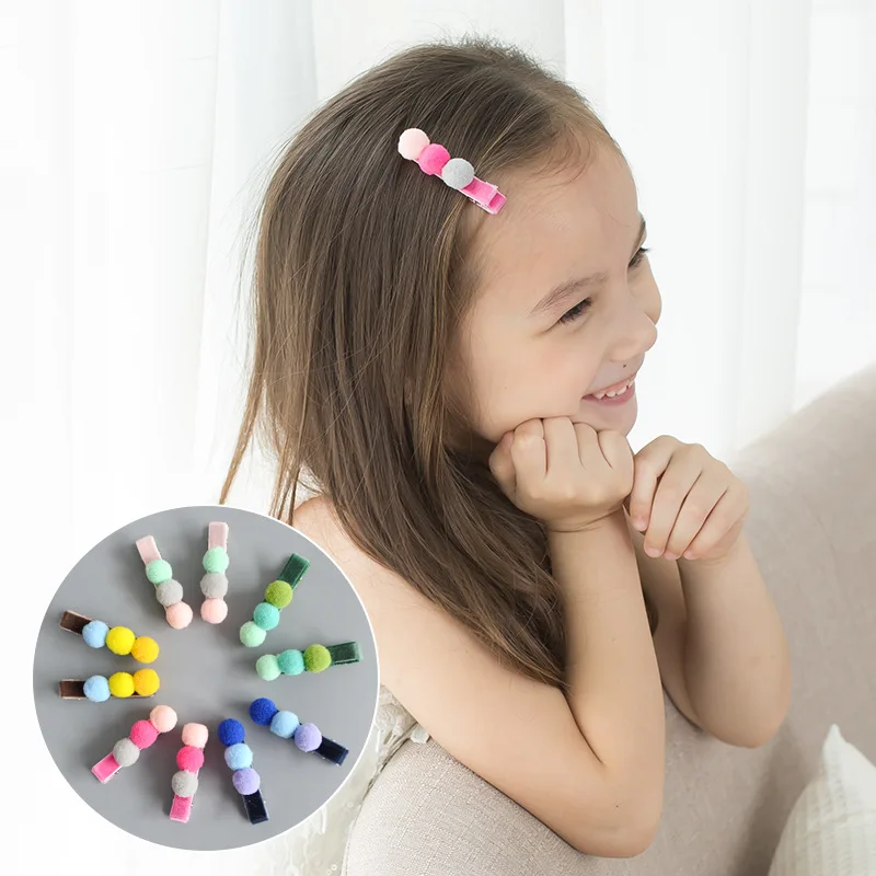 20pcs/lot Three Pom Pom Hair Clips Child Fall Hairpin Woodland Sweet