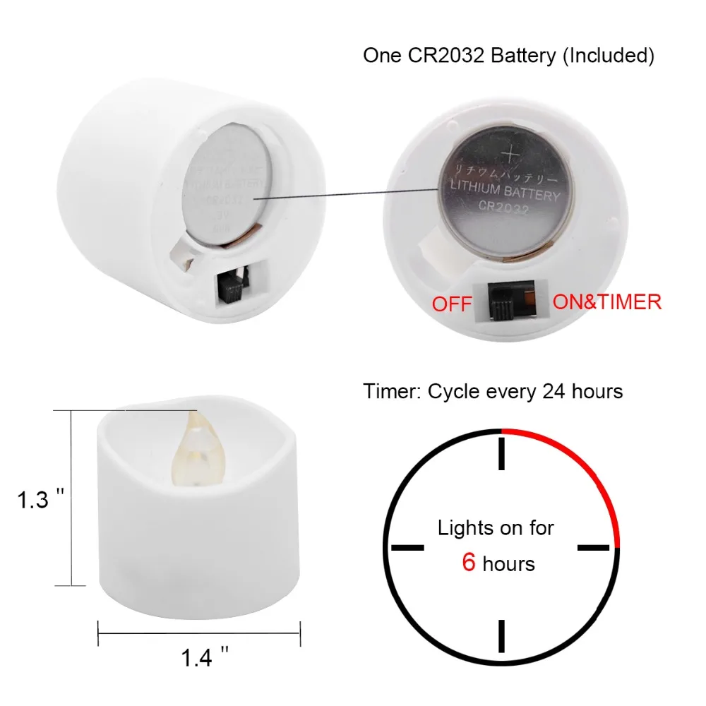 Набор из 12 flamelss Votive подставки для чая/светильник свечи Батарея работает теплый светильник мерцание, День рождения свечи с 6 часов Таймер