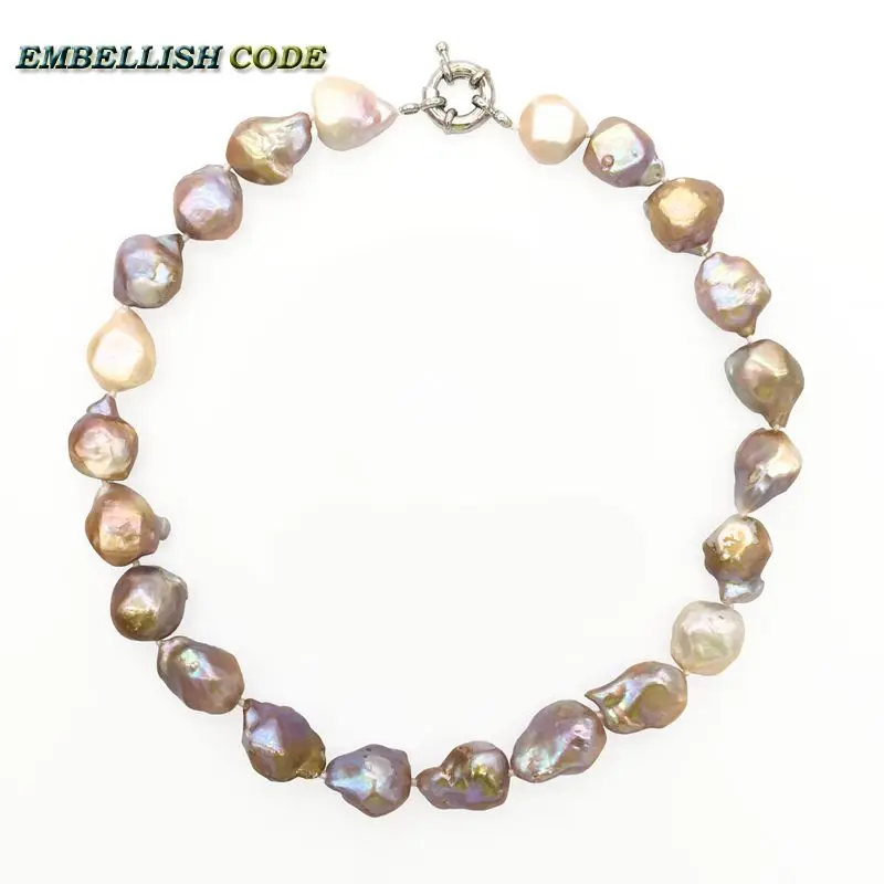 

Selling well purple golden big size tissue nucleated flame ball Hexagon shape baroque pearls necklace freshwater real pearls