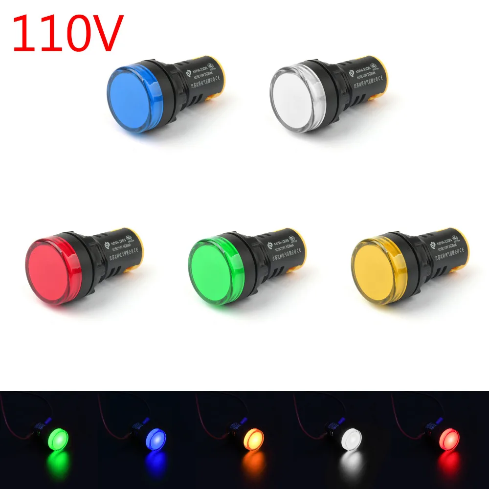 

Areyourshop Switches LED Indicator Pilot Light Signal Lamp Panel 110V 22mm IP65 AD56-22D High Quality 1/4PCS Connector