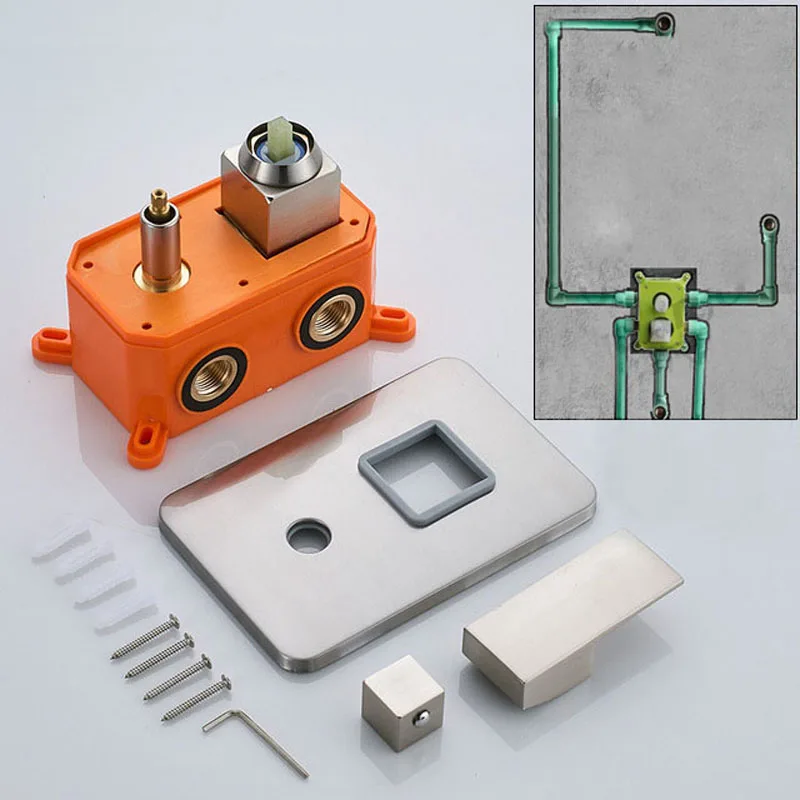 Встраиваемая коробка заслонка смесителя для душа настенный душ регулирующий клапан крана латунь кран ручка управления оранжевая коробка смеситель клапан
