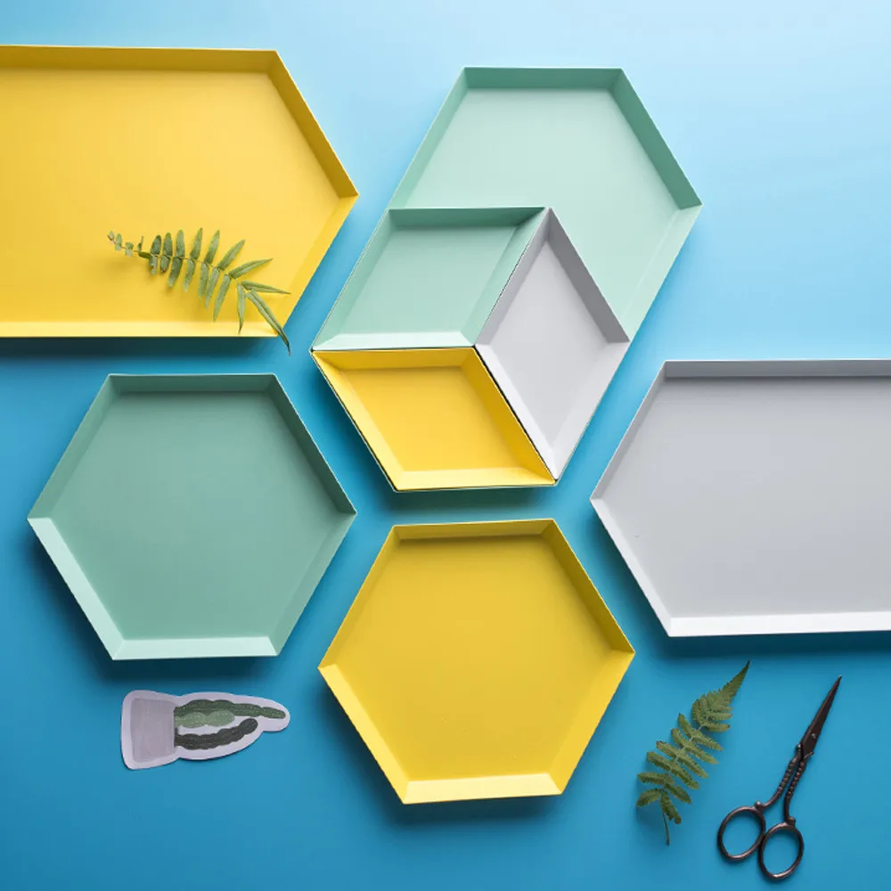 

Nordic Metal Storage Trays Chic Geometric Jewelry Display Trays Desktop Decor Sundries Organizer Plate Simple Spice Dish