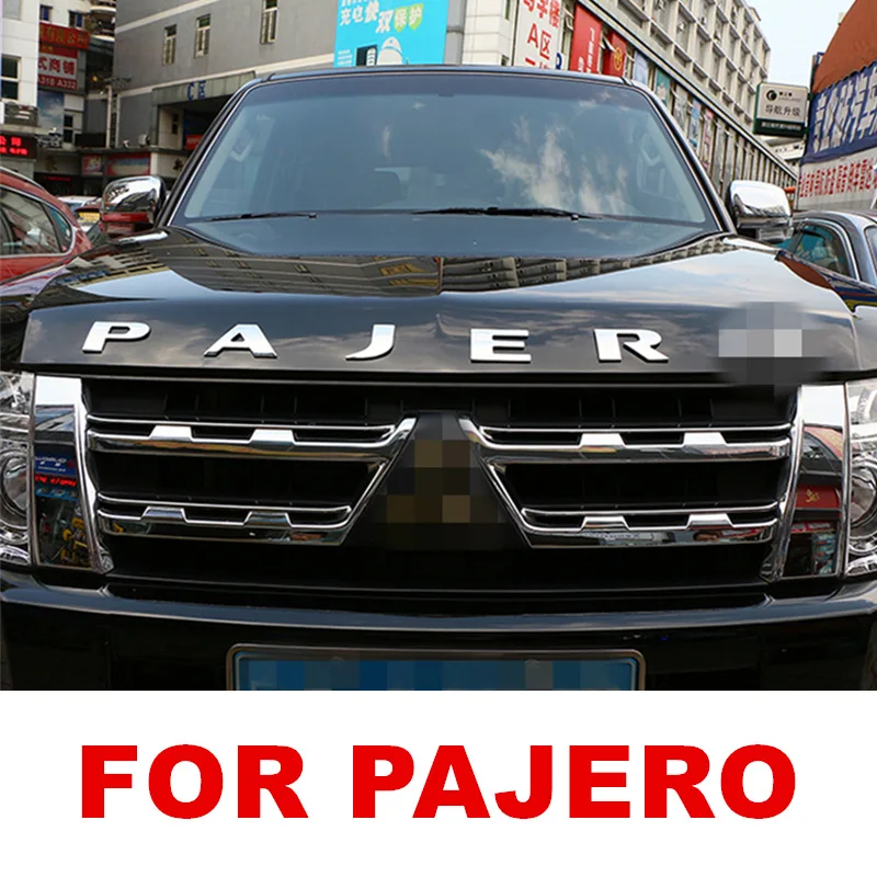  For Mitsubishi Pajero CAR ACCESSORIES Letters Hood Emblem Silver Chrome Plating Logo 3D Sticker Sta