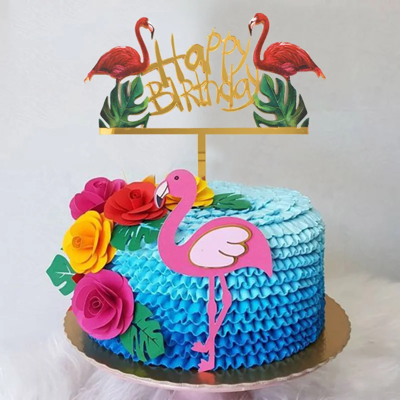 Акриловые топперы для торта с изображением золотого единорога, фламинго, день рождения, кекс, Топпер для детей, день рождения, детский душ, вечерние украшения для торта с изображением единорога
