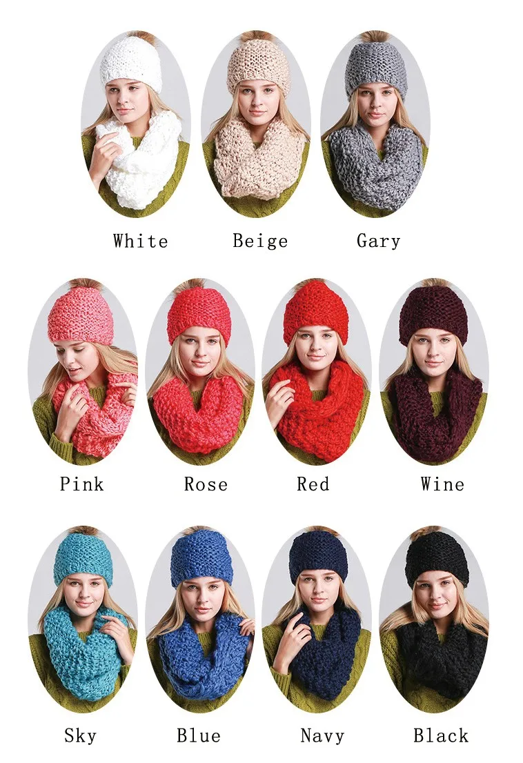Модный комплект из 2 предметов, шапка и шарф для женщин, шапочки для женщин, женские теплые шерстяные вязаные шапки бини, зимняя шапка и шарф для женщин