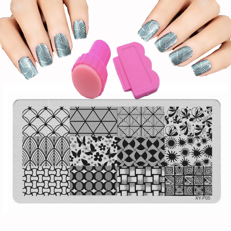 

6X12cm 16Pcs Nail Stamping Plates Wavy Skull Pattern Stamp Polish Stainless DLY Nail Art Templates + Stamper + 1 Scraper Beauty