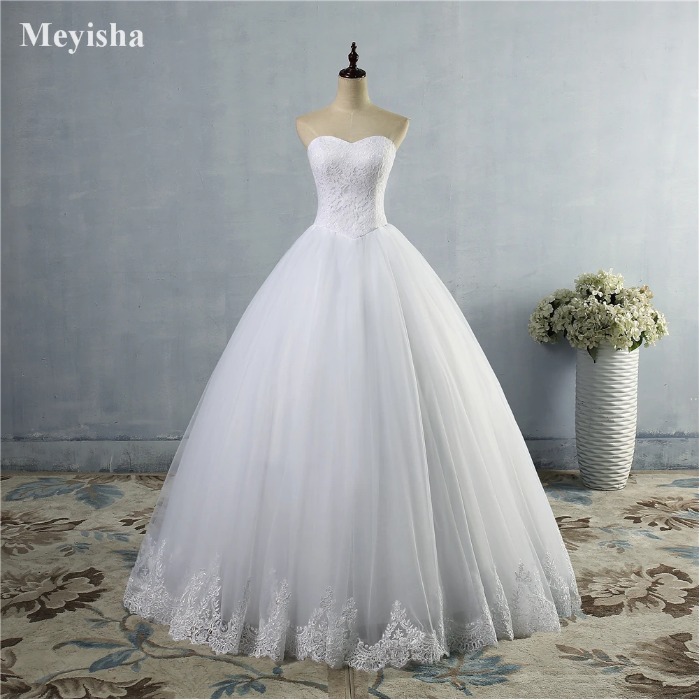 ZJ9014 White Ivory Wedding  Dress  Lace Prom Gown  Bridal  