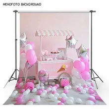 Шевроны стены воздушные шары 1-й день рождения торт Детские фотографии фоны индивидуальные фотографические фоны для фотостудии 5X7ft