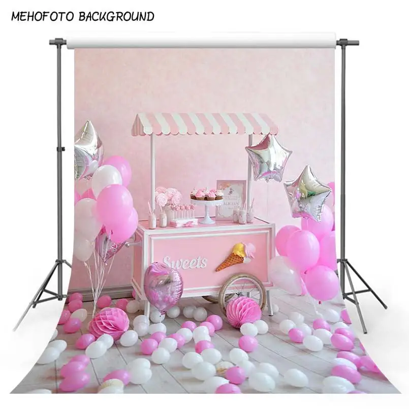 

Chevrons Wall Balloons 1st Birthday Cake Baby Photography Backgrounds Customized Photographic Backdrops For Photo Studio 5X7ft