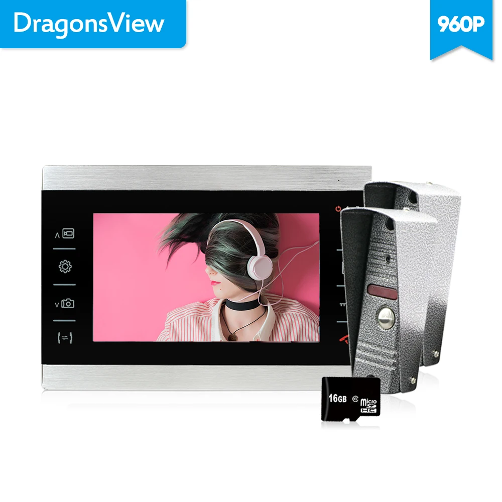 Dragonsview 7 "HD AHD 960 P видео система внутренней связи с домофоном с 2 камеры внутренняя связь замок поддерживается (не включает) Запись