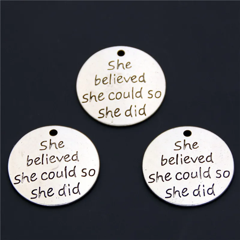 10PCS Silver Color Round Charms She Believed Could So Did Massage Pendant Fit Bracelets Necklace DIY Jewelry A2415 | Украшения и