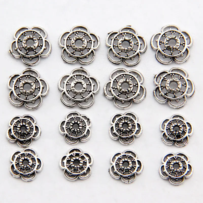 100 шт./лот тибетские серебряные пустотелые шапочки для бусин с цветами 8 мм 10