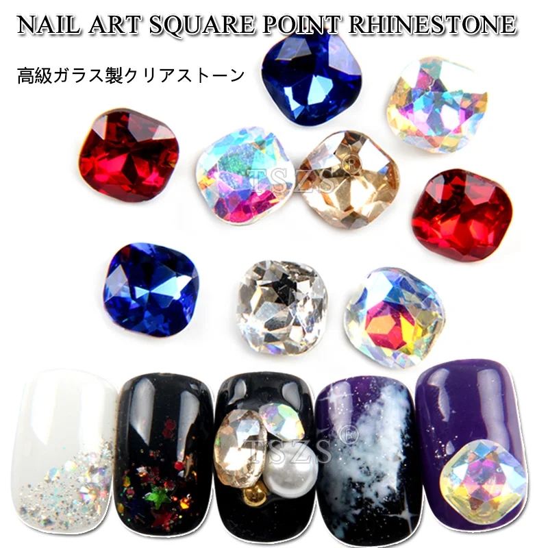 

15pcs/lot Nail Art 3D Tips Point Back Fat Square Gems Rhinestones Crystal Stone DIY Decoration