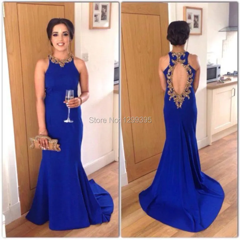Blue and Gold Prom Dress
