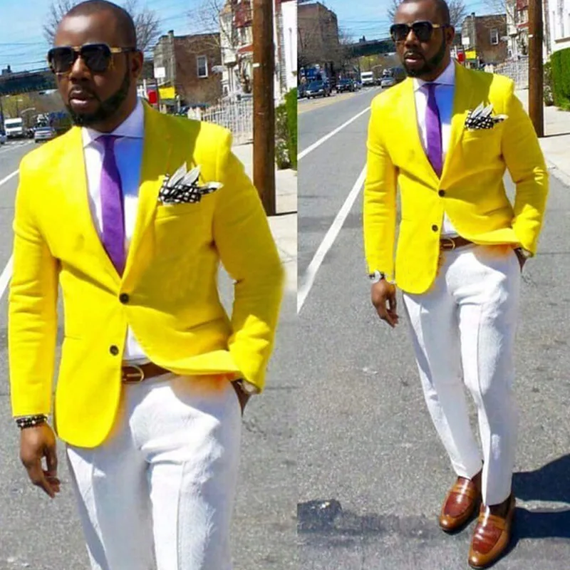 

Yellow Casual Men Suits for Prom Party Suit Notched Lapel Single Blazer Custom Made Single Breasted Suit 2 Piece Jacket Pants