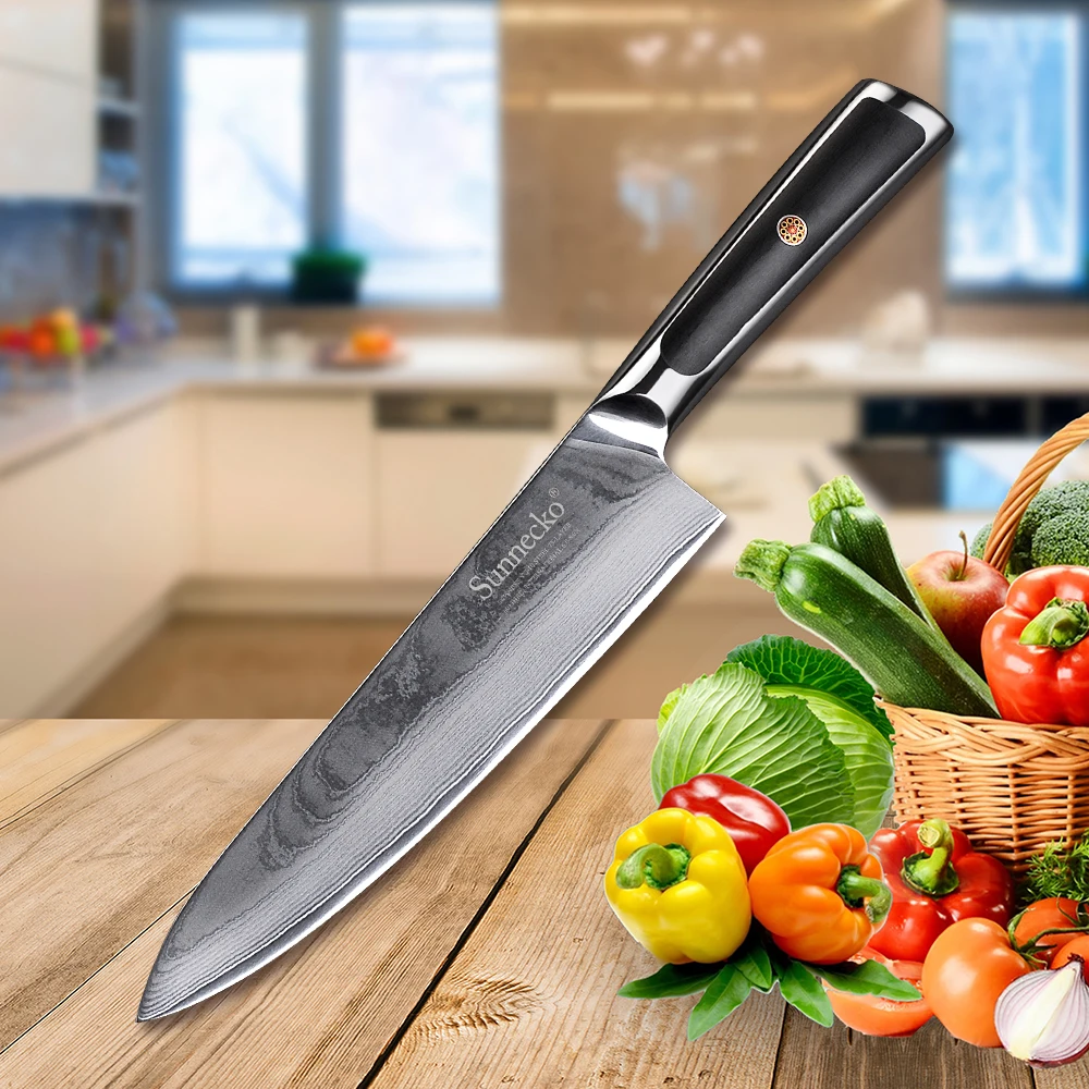 

SUNNECKO 8" inch Chef Knife Kitchen Knives Cutting Tool Japanese 73-Layers Damascus VG10 Steel Sharp 60HRC Blade G10 Handle Gift