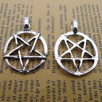 

50pcs Exquisite Pentagram round charms pendants 25*35mm Antique silver bag accessories craft Jewelry earring bracelet necklace