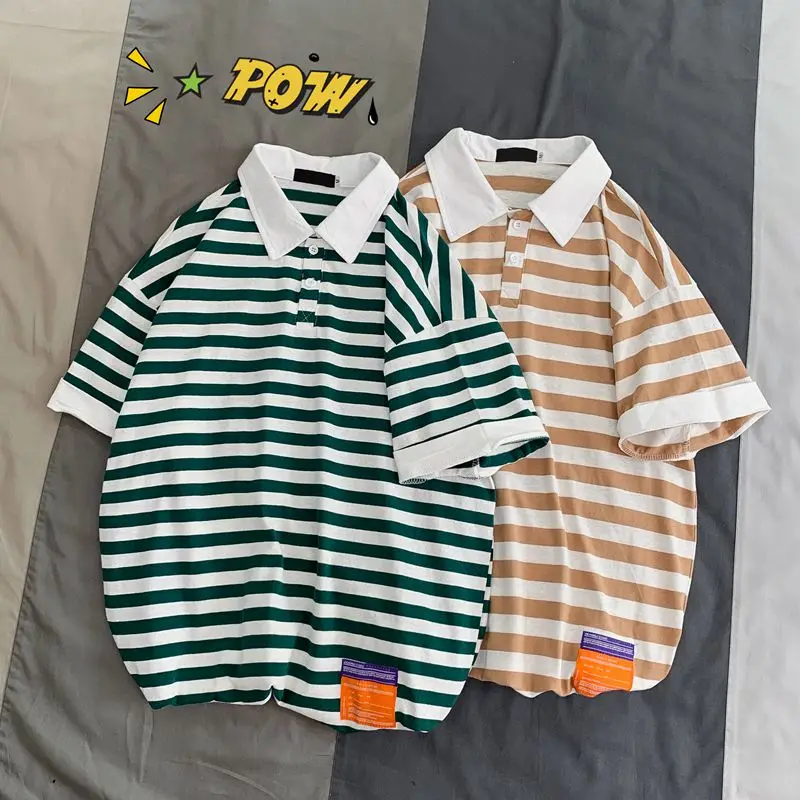 

YASUGUOJI New 2019 Summer Fashion Striped Short Sleeve Polo Shirt Men Casual Loose Cotton Mens Polo Shirts Polos Para Hombre