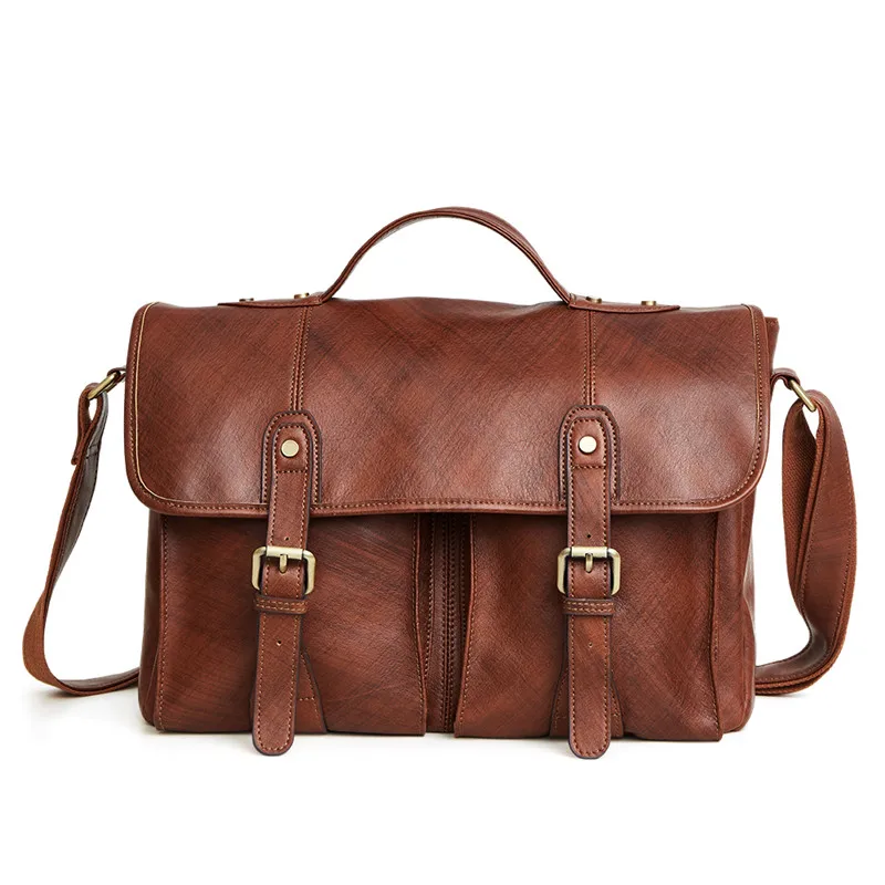 

Nesitu High Quality Brown New Vintage Best Gift Genuine Leather Men Messenger Bags Real Skin Man Briefcase Portfolio #M6349