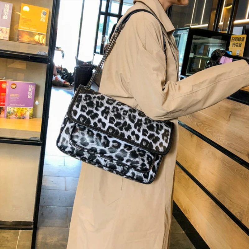 

Autumn&winter INS Style Fahion Zebra Leopard Bag Women Handbag Female Big Tote Bag Travel Messenger Bags Luxury Chain Handbags