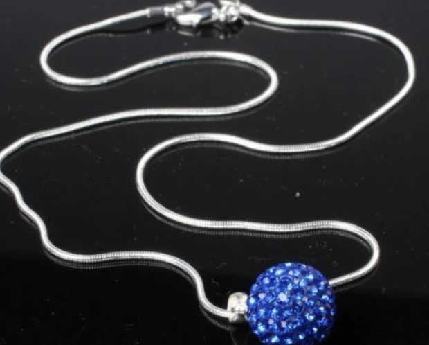 10 мм 5 шт./лот Стразы micro pave диско шар шарик посеребренные cystal ожерелье 16 дюймов змея цепочки с подвесками y6453 - Окраска металла: 9