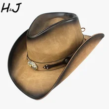 100% In Pelle Occidentale Cappello Da Cowboy Per Gli Uomini Cappello di Fedora Signore Papà Sombrero Hombre Jazz Berretti Formato 58-59 CENTIMETRI trasporto di goccia