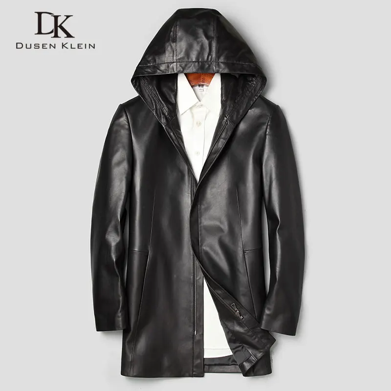 

Men Genuine Leather Jacket Real Sheepskin Leather Jackets 2019 Spring New Casual Hoodied Jacket Mid-Long Brand 71J7866