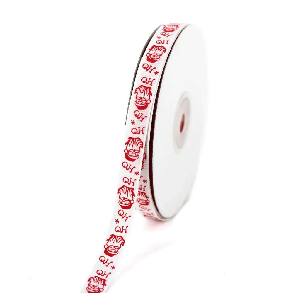 

White Color Grosgrain Printed Red Santa Claus Ribbon 3/8" 10 mm Handmade Gift DIY Crafts Tape